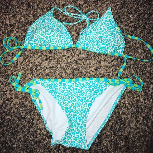 cheetah print bikini with reversible striped top - Picture 1 of 1